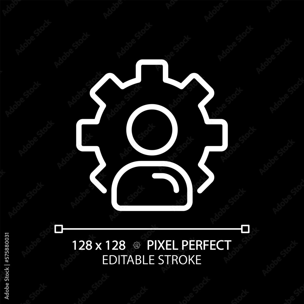 Aufkleber account settings pixel perfect white linear icon for dark theme. social media profile. authorized us