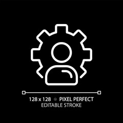 Account settings pixel perfect white linear icon for dark theme. Social media profile. Authorized user customization. Thin line illustration. Isolated symbol for night mode. Editable stroke
