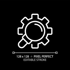 Extended search pixel perfect white linear icon for dark theme. Search engine inquiry customization. Filtered responses. Thin line illustration. Isolated symbol for night mode. Editable stroke
