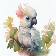 Portrait of a cute cockatoo, watercolor illustration