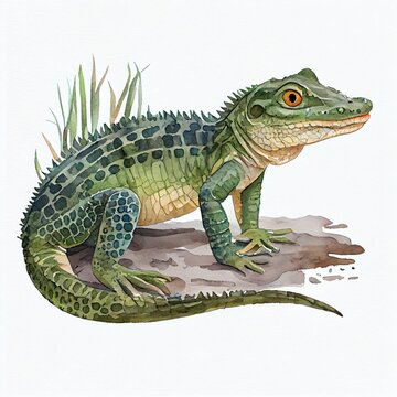 Portrait of a cute baby crocodile. Watercolor illustration