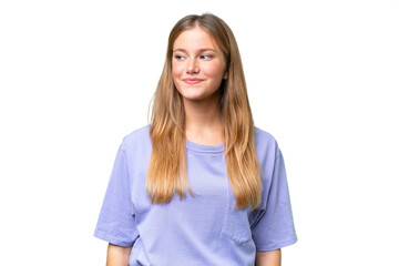 Fototapeta premium Young beautiful woman over isolated background having doubts while looking side