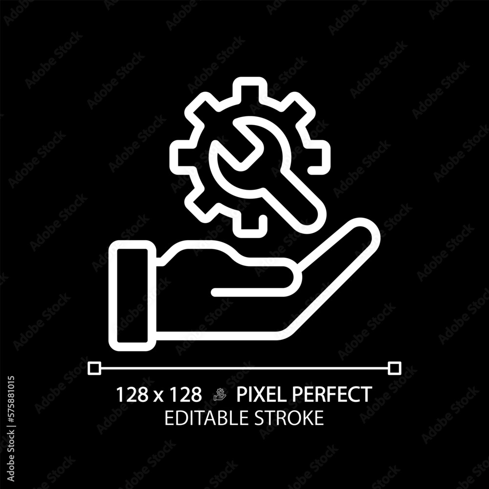 Poster technical support pixel perfect white linear icon for dark theme. customer service. professional ass