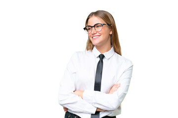 Young business caucasian woman over isolated background happy and smiling