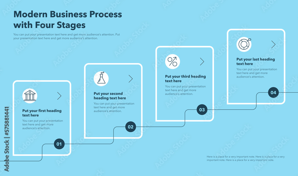 Poster business process template with four stages - blue version. easy to use for your website or presentat