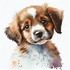 Portrait of a cute puppy, watercolor illustration