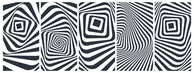 Naklejka premium Abstract squares within squares. Optic art illustration. Black and white design. 3d vector patter for brochure, poster, presentation, flyer or banner.