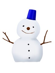 青いバケツの雪だるま