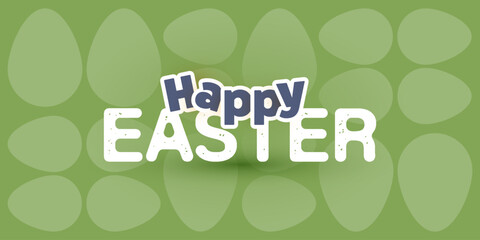 Happy Easter - Text, Label on Geometric Green Easter Eggs Patterns of Abstract Style - Perfect for a Poster, Cover, Banner or Postcard - Vector Illustration