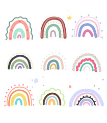 Bright hand-drawn rainbows. Children's illustration for books, cards, invitations.