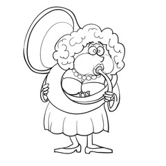 sketch, a woman with her last strength blows a big pipe, an isolated object on a white background, illustration cartoon, vector,