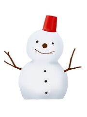 赤いバケツの雪だるま