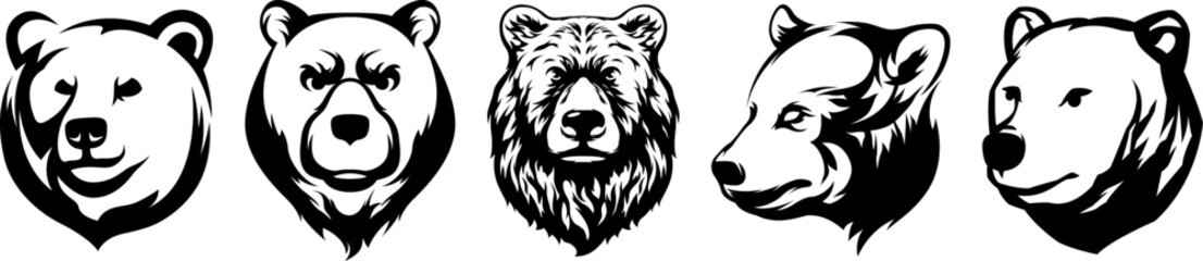 Obraz na płótnie Canvas Head of bear. Abstract character illustration variant set. Graphic logo design template for emblem. Image of portrait.
