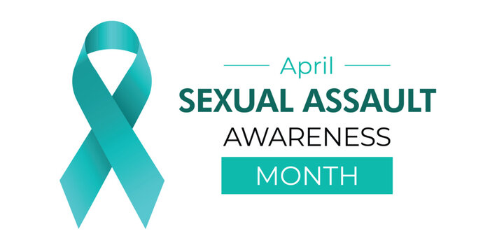 Sexual Assault Awareness Month. Banner with teal ribbon on white background. Vector illustration with elegant text description.