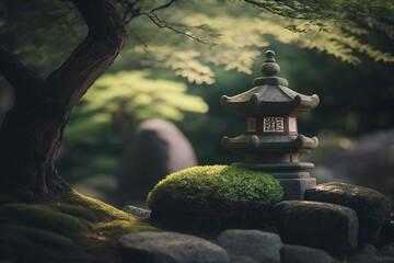 japanese garden in spring - obrazy, fototapety, plakaty