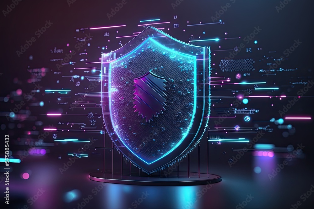Poster cyber security shield technology protected data security and data privacy.generative ai