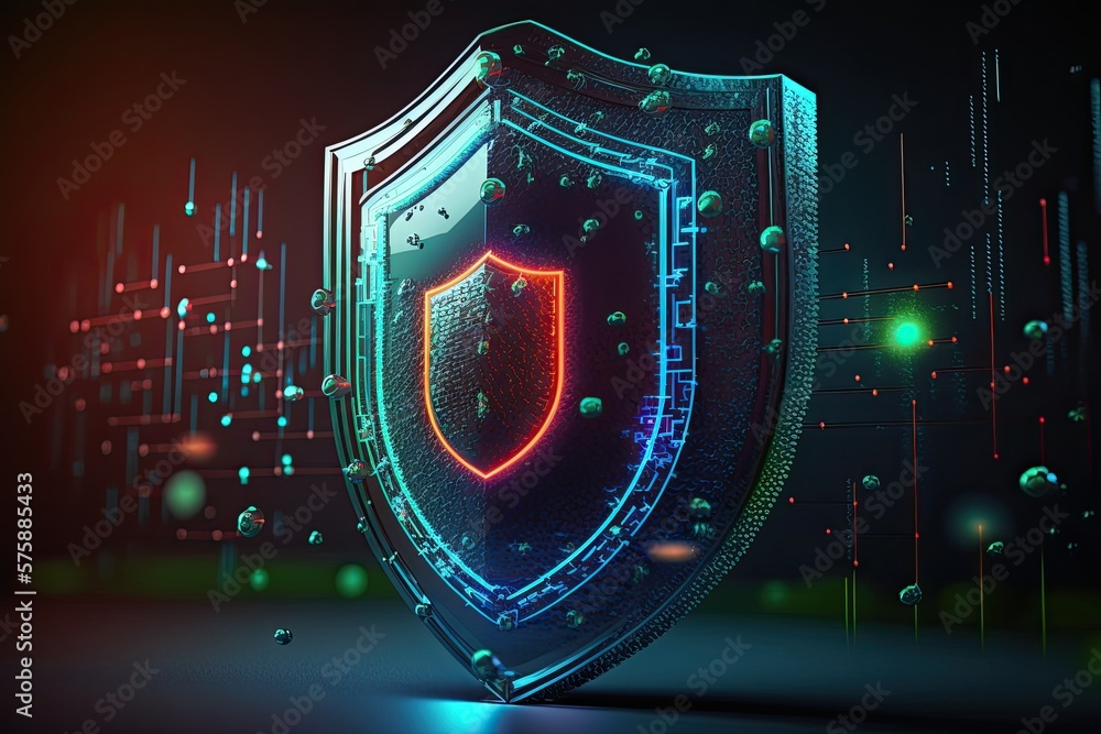 Poster cyber security shield technology protected data security and data privacy.generative ai