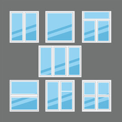 Windows with white frames set vector illustration