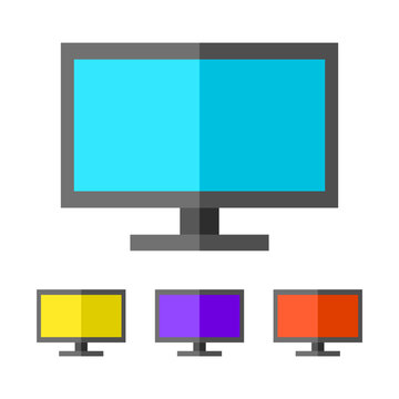 Flat Computer Monitor Colorful Icon Set Vector Illustration