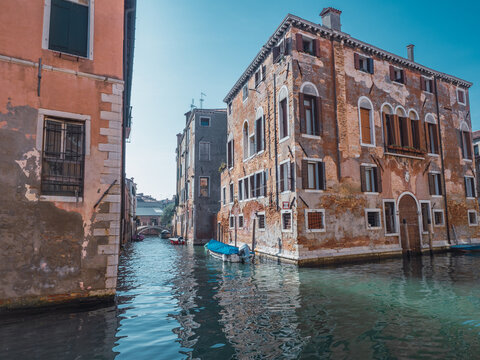 Old buildings in the canals of Venice, in Italy.