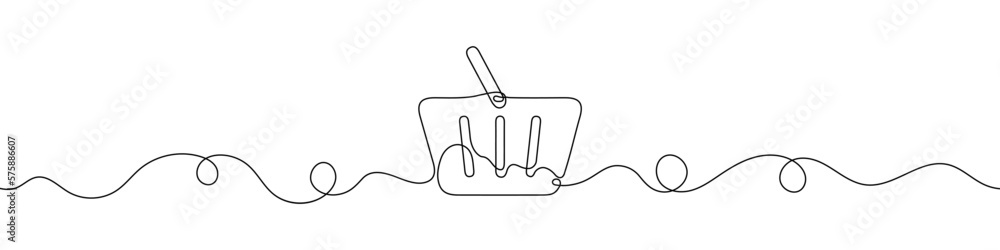 Poster single continuous line drawing of a shopping cart. one continuous line of a shopping basket icon. ve