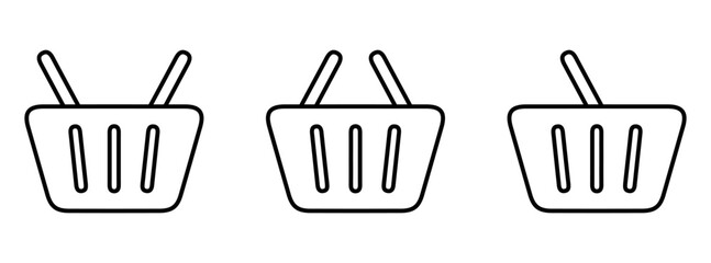 Shopping basket icon. Set of linear symbols of shopping basket. Vector illustration. Black icons isolated.