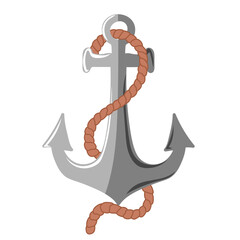 Hand drawn anchor with rope. Mooring vessel to sea bottom. Vector illustration