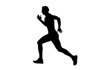black silhouette man runner run on white background