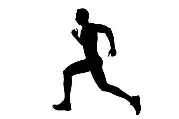 Fototapeta na wymiar black silhouette male runner running on white background