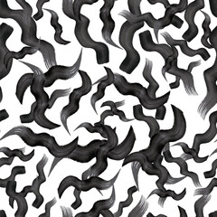 Seamless pattern with black wavy grunge brush strokes