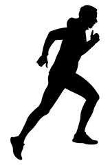 Fototapeta na wymiar male runner running uphill in windbreaker black silhouette