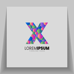 X letter colorful logo with 3D geometric circle shapes.