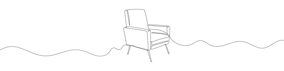 Continuous linear drawing of armchair. Single line drawing of chair. Vector illustration. Line art of stool