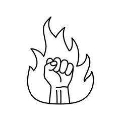 Fist with flame. Fist fire icon. Strong hand fist. Abstract logo design. Vector illustration.