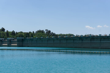 Barcelona, Cardona - June 5, 2022: Dam of the Sant Ponç reservoir