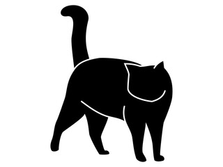 立ち止まって一点を見つめる猫のシルエット（黒）