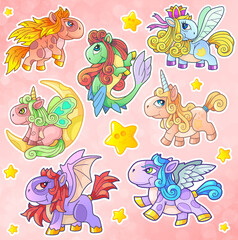 fairy tale cute cartoon ponies, funny stickers set