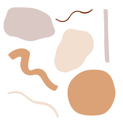 Set of abstract smooth shapes and lines. Hand drawn stains, brush strokes. Isolated on a white background. Modern design elements.