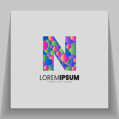 N letter colorful logo with 3D geometric circle shapes.