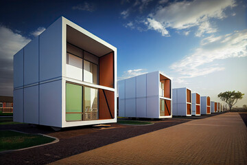 Fototapeta na wymiar The modular home exterior design of modern architecture