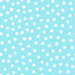 Seamless neutral polka dots pattern. White hand-drawn circles on Blue background. Abstract Random points ornament. Vector doodle illustration for wallpaper, fabric, print, wrapping paper, textile