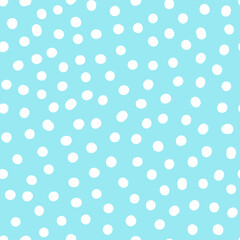 Seamless neutral polka dots pattern. White hand-drawn circles on Blue background. Abstract Random points ornament. Vector doodle illustration for wallpaper, fabric, print, wrapping paper, textile © Olga