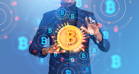 African American businessman using cryptocurrency interface