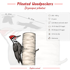 Infographic of a Pileated woodpecker