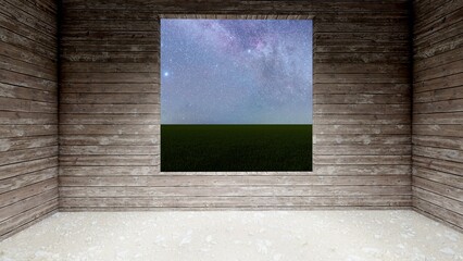 empty windows with grassfield view