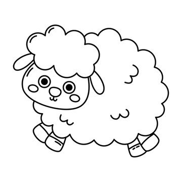 Cute cartoon sheep line icon	
