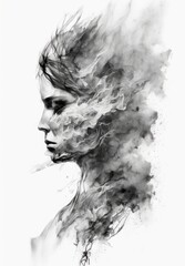 Fototapeta premium The fictional woman's face made of smoke and mist. Generative AI.