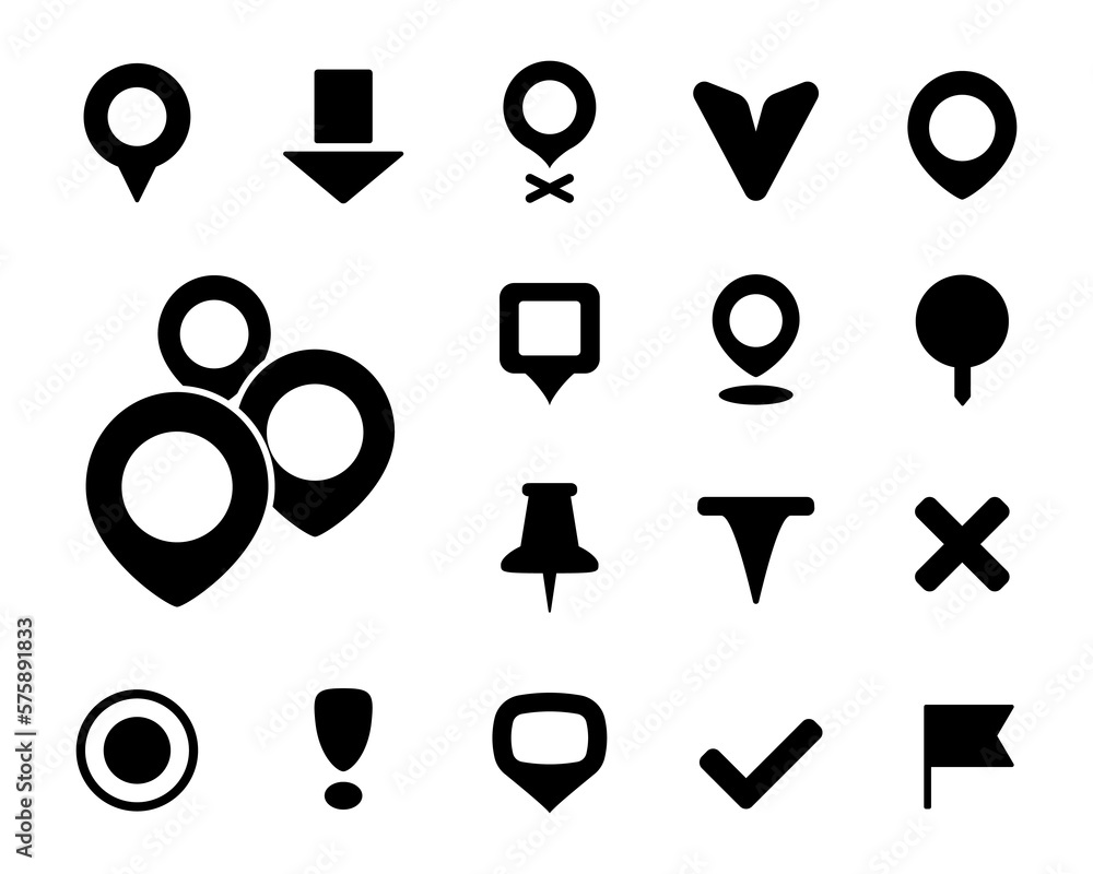 Poster Set of pin map pointer icons collection in black