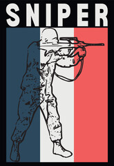 retro Sniper gamer t shirt and apparel. design and template, black background france retro