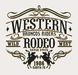 Broncos riders wild west horseback rodeo vintage classic western vector artwork for t shirt  - 575893058